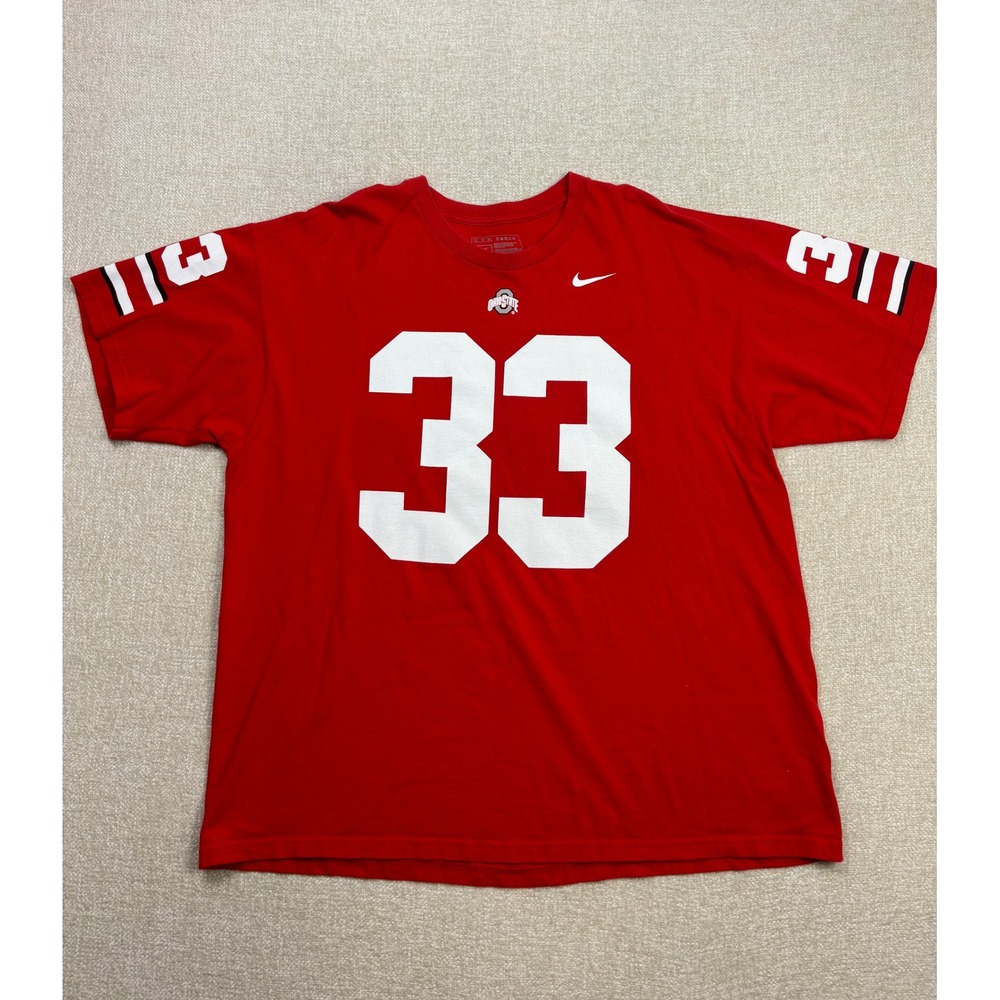 Nike Ohio State Buckeyes Jersey T-Shirt Mens XL Red Number 33 Short Sleeve Tee
